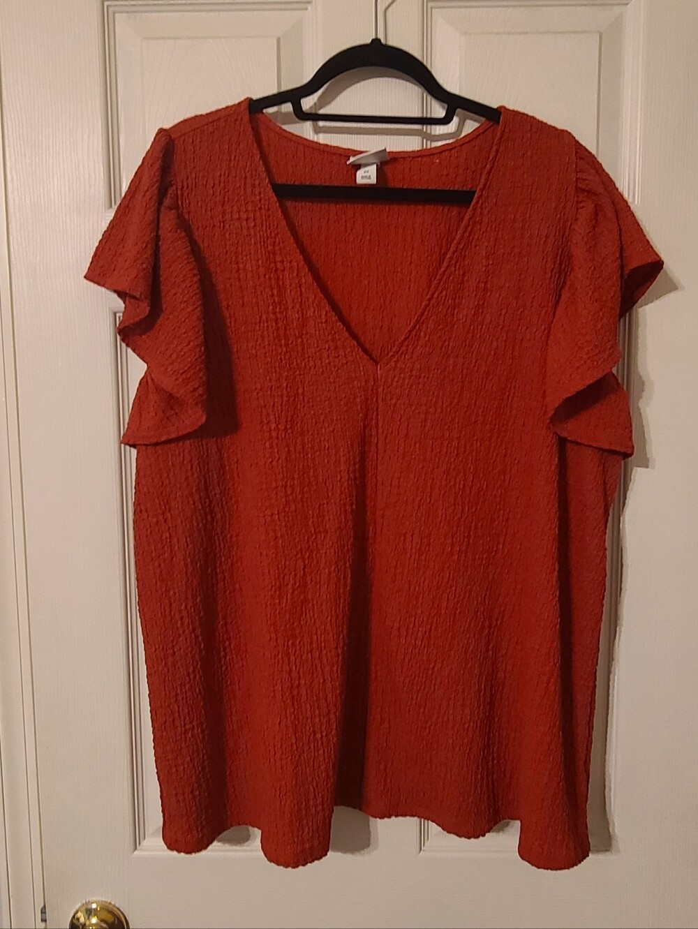 Ava & Viv Textured V-Neck Flutter Sleeve